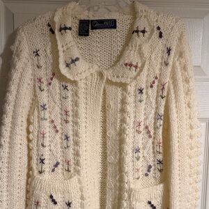 Vintage Cream Sweater with Embroidered Details